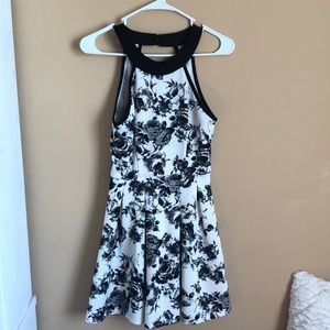 Black and white Floral Halter Dress